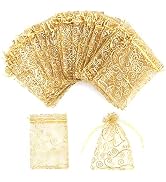 Staruby Organza Gift Bags 100Pcs Gold Sheer Organza Bag 4x6 Inch Mesh Favor Bags Drawstring Jewel...