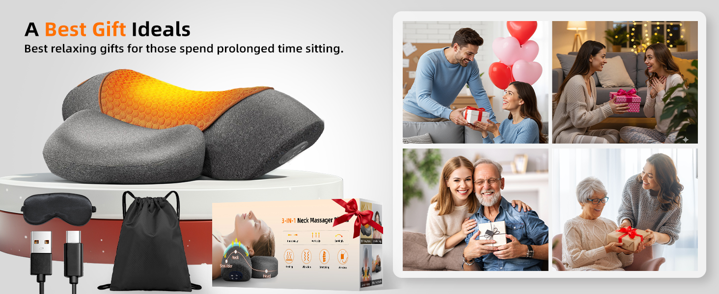 Cordless Heated Neck Massager Pillow for Pain Relief, Neck Stretcher Cervical Traction