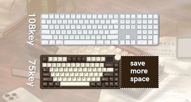 75% Mechanical Keyboard with Screen and Knob, Retro Creamy Wireless Gaming Keyboard Custom