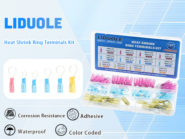 Heat Shrink Ring Connectors 120PCS