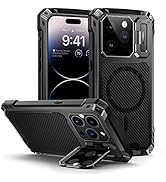 Lanhiem Magnetic iPhone 14 Pro Metal Case, [Built-in Camera Kickstand &amp; Glass Screen Protector] H...