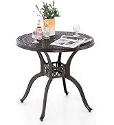 Giantex 31.5" Patio Bistro Table, Cast Aluminum Table Side Table with 2" Umbrella Hole &amp; Adjustab...