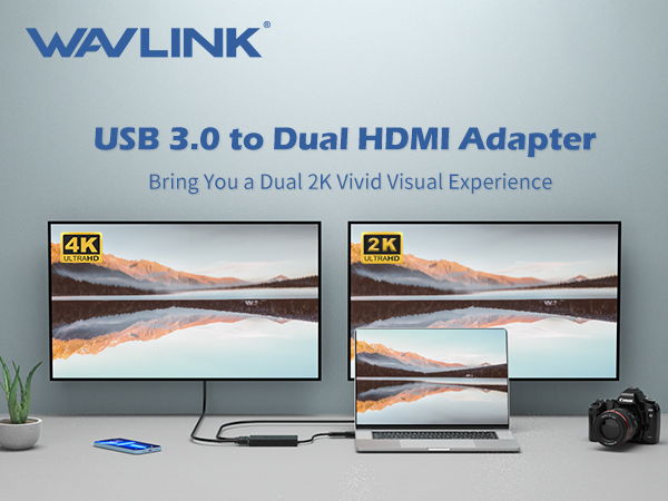 USB 3.0 or USB C to HDMI Adapter for Dual Monitors