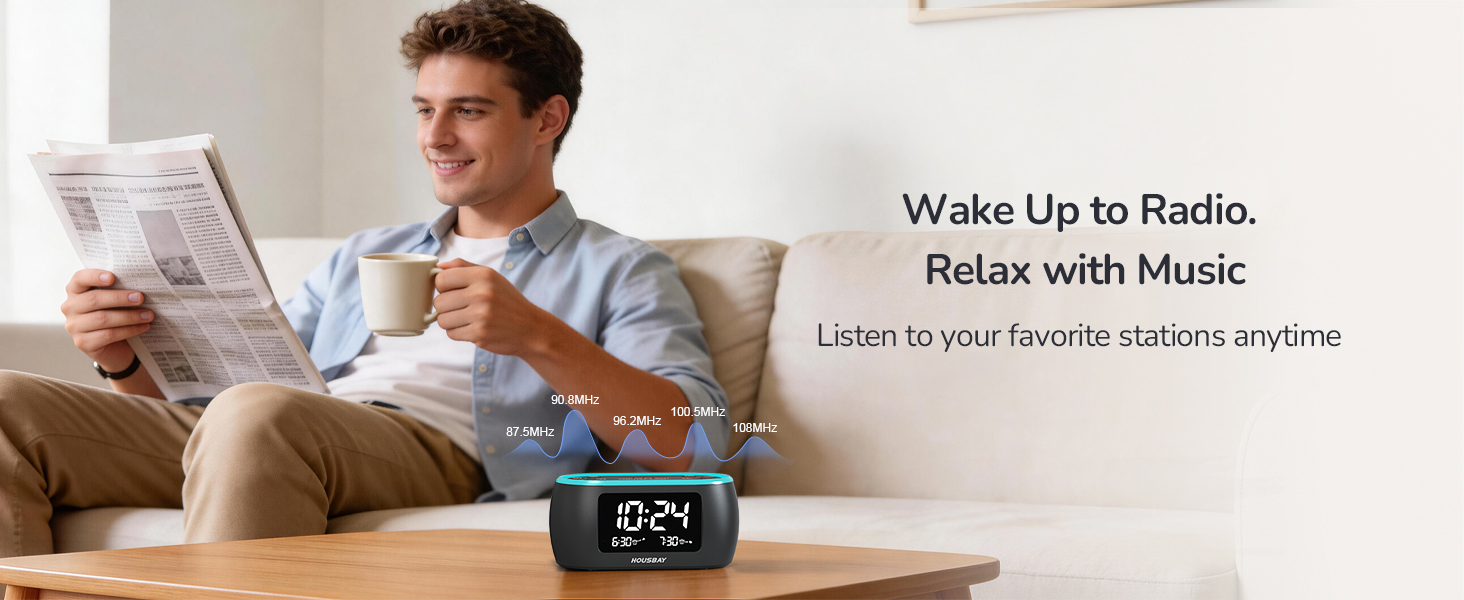 Wake Up to Radio. Relax with Music. Small Radio Clock for Bedside