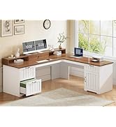 SEDETA Farmhouse L Shaped Desk with Drawers, 63" Office Desk with File Drawers, Wood Corner Compu...