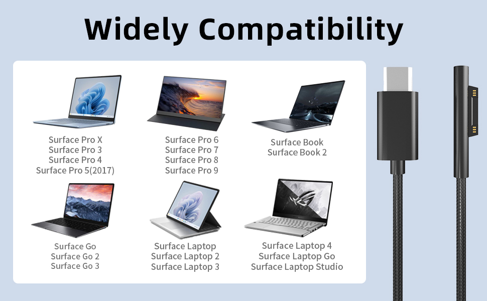 USB-C to Microsoft Surface Cable PD45w Type-C 2-Pack 6.6 ft