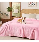 Sunheir Waterproof Blanket for King Size Bed - 108"x86" Soft Reversible Sherpa Fleece Flannel Dog...