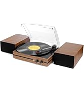 Vinyl Record Player with Dual Stereo Bookshelf Speakers Vintage Belt Drive Bluetooth Turntable wi...