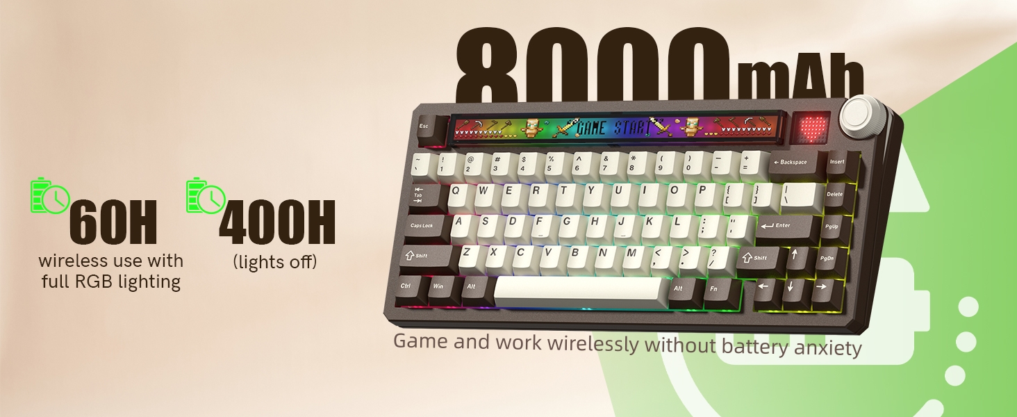 75% Mechanical Keyboard with Screen and Knob, Retro Creamy Wireless Gaming Keyboard Custom