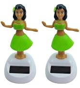 2 Pieces Green Solar Powered Dancing Hula Dashboard Decorations Swinging Bobbleheads Solar Dancin...