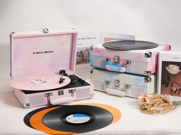 Vinyl Record Player, Bluetooth Turntable for Vinyl Records with Built-in Speakers, 3-Speed