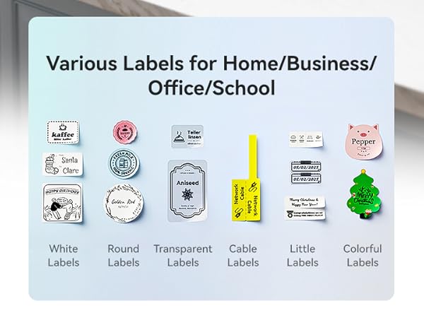 various labels for home/business/office/school