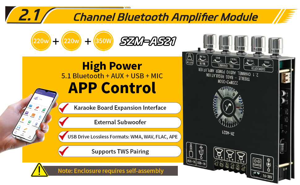 220W×2+350W Subwoofer Bluetooth Digital Amplifier Module