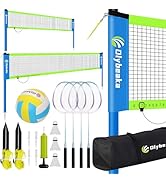 Portable Volleyball &amp; Badminton Combo Net Set for Backyard Beach with 2 Nets (20ft and 32ft), Adj...