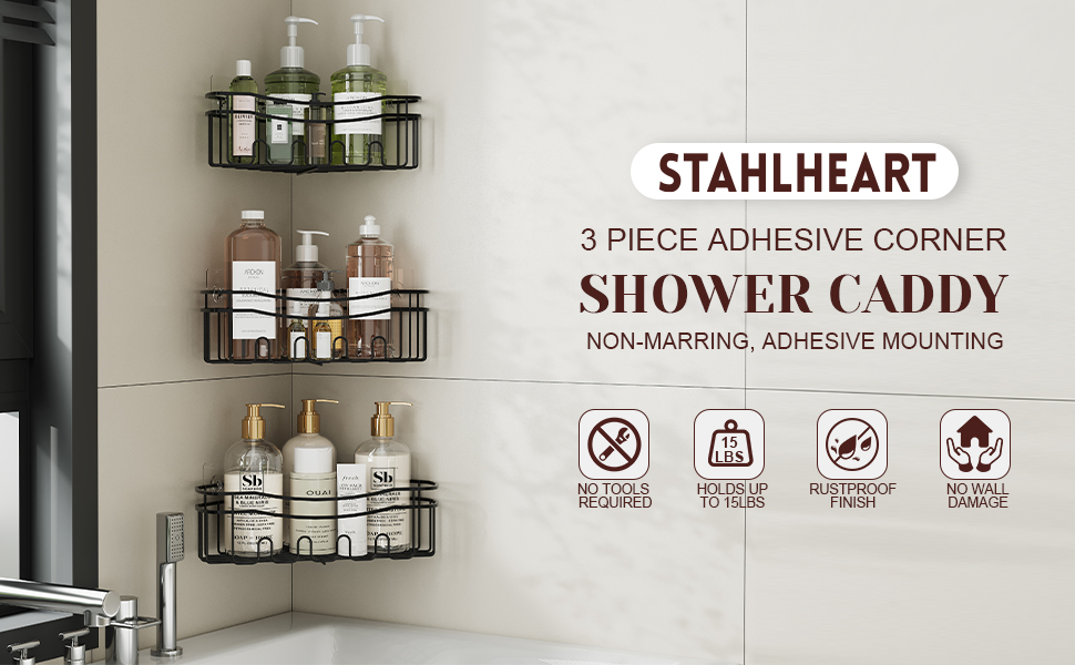 STAHLHEART BLACK CORNER SHOWER CADDY