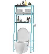 Livilord 3-Tier Over The Toilet Storage, Freestanding Metal Bathroom Shelves with 4 Hooks, Over T...