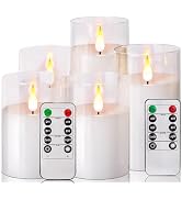 NICEME Pure White Flickering Flameless Candles, Battery Operated Acrylic LED Pillar Candles with ...