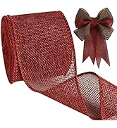 TONIFUL Burlap Wired Ribbon, 2.5 Inch Faux Burlap Ribbons, Claret Burlap Ribbon for Christmas, Ho...