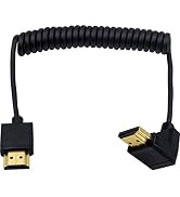 Duttek Down Angle Coiled HDMI Cable 4FT/1.2M, Extreme Thin 90 Degree HDMI Male to Male Coiled Cab...