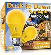 Gonhom Dusk to Dawn Bug Light Bulb Outdoor,2 Pack Amber Bug Light Bulb,Auto On/Off,10W(100W Equiv...