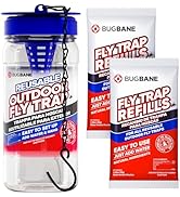 Reusable fly trap outdoors with 2 fly bait refills. Flies killer outdoor gets rid of outdoor flies.