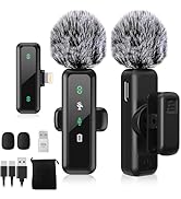 Wireless Lavalier Microphone for iPhone 5-14 Series, LED Display Mini Lav for iPhone with Noise C...