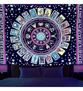 Simpkeely Blacklight Astrology Tarot Tapestry, Wheel of the Zodiac Spiritual Tapestries, UV React...