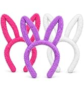 Tedercle 3 Pack Fluffy Bunny Ear Headbands for Adults and Kids, Plush Pink, White, and Purple Rab...