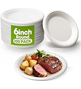 W&amp;Y 100 Pack 6 Inch Disposable Small Paper Plates,Heavy Duty Dessert Plates - Compostable, Microw...
