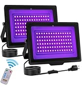 uwiner 2 Pack 60W LED Black Light IP66 Waterproof,Blacklight with Remote and Switch,Flood Light f...