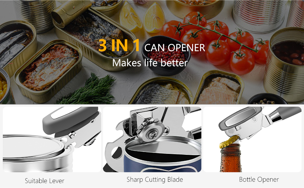 OUTWAY Can Opener, Professional 3-In-1 Multifunctional Manual Can Openers Bottle Opener