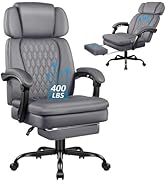 Leather Office Chair, Computer Desk Chair with Ergonomic Back Support, Small Office Desk Chairs w...