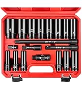 WETT 1/2-Inch Drive Deep Impact Socket Set, 19 Piece SAE Socket Set, 6 Point, Cr-V Steel, 3/8