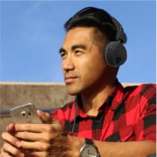 JLab neon headphones with wire over ear