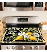 Nuxovilar Stove Top Cover Glass Stove Top Cover Protector Lemon Floral Pattern Polyester Diatomac...