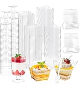 tchrules 300 Packs 4oz Dessert Cups with Spoons, 3 Styles Mini Plastic Appetizer Cups, Clear Parf...