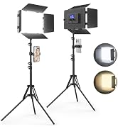 Unicucp 2 Pack Led Video Light Panel Lighting Kit with Barn Doors, 8000mAh Rechargeable Camera Li...
