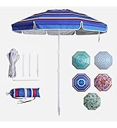 LOTTAFUN 6ft Beach Umbrella - Heavy Duty Wind Resistant UV 50+ Portable Sun Shade with Sand Ancho...