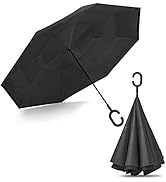 G4Free 62 Inch Large Inverted Reverse Umbrella with C-Shaped Handle, Windproof Double Layer Upsid...