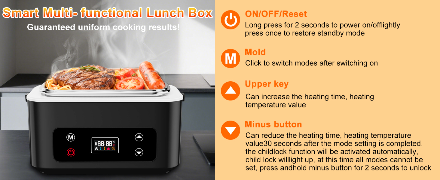 Cordless Electric Lunch Box for Adults, Heated Lunch Box Battery Powered with Automatic Heating
