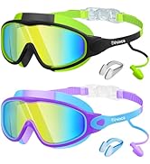 Vvinca Swim Goggles, Kids Goggles with Earplugs&amp; Nose Clip Wide View Anti-Fog/UV Swimming Goggles...