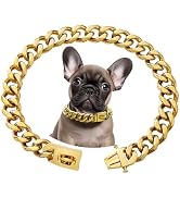 Metal Chain Collar, 15MM Stainless Steel Metal Cuban Link, Walking Training Collar with Secure Bu...
