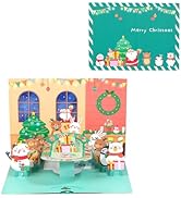 3D Pop Up Cards with Rotating Dinner Table,Merry Christmas Cards with Envelopes Featuring Adorabl...