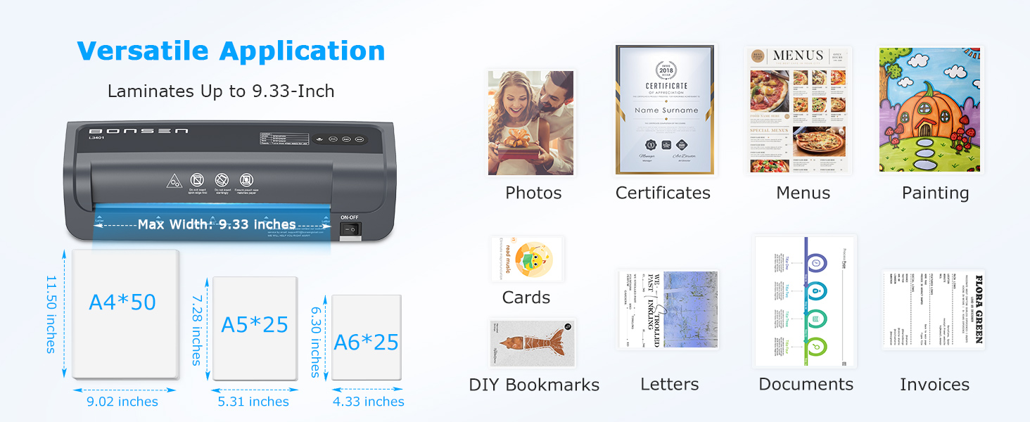 BONSEN Lamination Machine Laminates for Photos Cards Documents