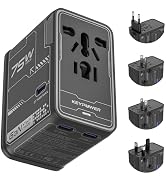 Universal Travel Adapter, 75W GaN International Power Adapter with 3 USB C and 1 USB A, All in On...