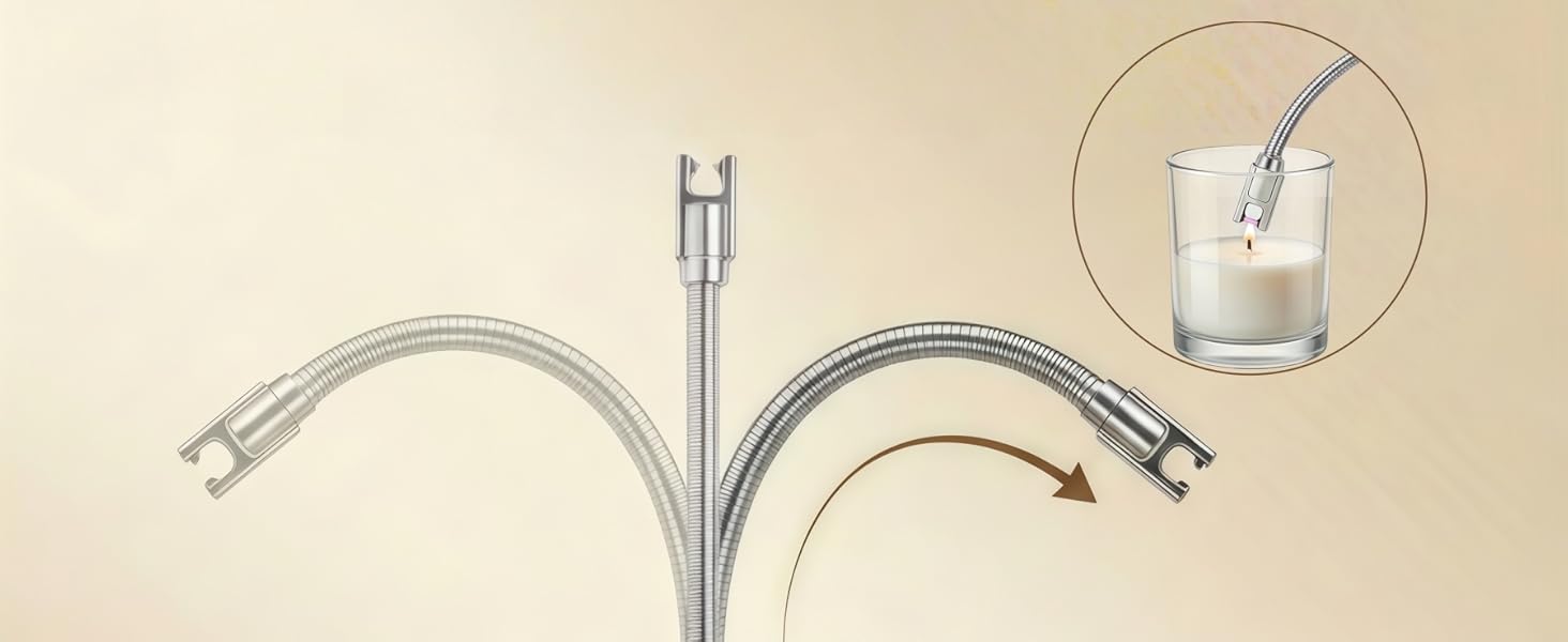 Electric candle lighter with 360° flexible neck reaching deep jar candle safely