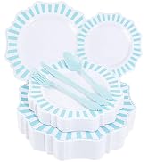 COLOSUS 150pcs Disposable Plastic Plates and Silverware set, Mother's Day Light Blue Printed Dinn...