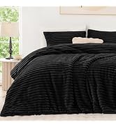 EXQ Home Fluffy Comforter Set Queen Size - Super Soft Faux Fur Stripe Jacquard Comforter 3 Pieces...