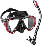 Snorkel Set Adult Snorkeling Gear Anti-Fog Panoramic Scuba Diving Mask and Dry Snorkel Tempered G...