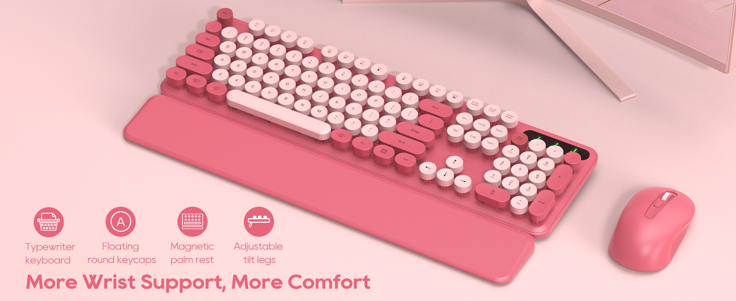 Pink typewriter wireless keyboard mouse combo student apartment cafe office back to school college